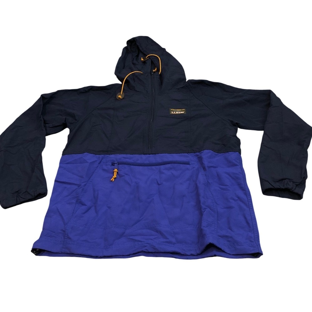 LL Bean‎ Anorak Jacket Womens S Blue Colorblock Hooded Windbreaker 500908